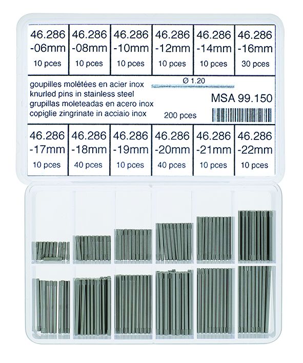 Sortiment an Bandstifte m.Presssitz, Ø1,2mm, 06-22, 200 Stk.
