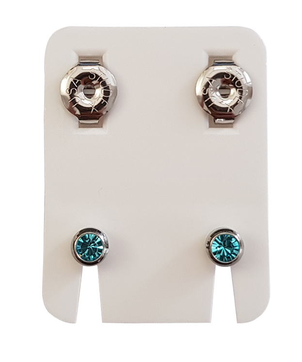 Ohrknöpfe Standard Palladiumweiss/Imit.Aquamarin