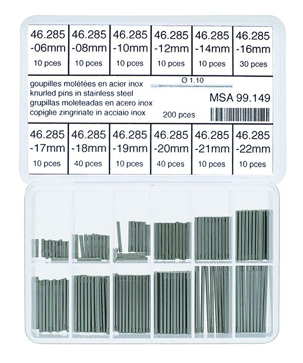 Sortiment an Bandstifte m.Presssitz, Ø1,1mm, 06-22, 200 Stk.