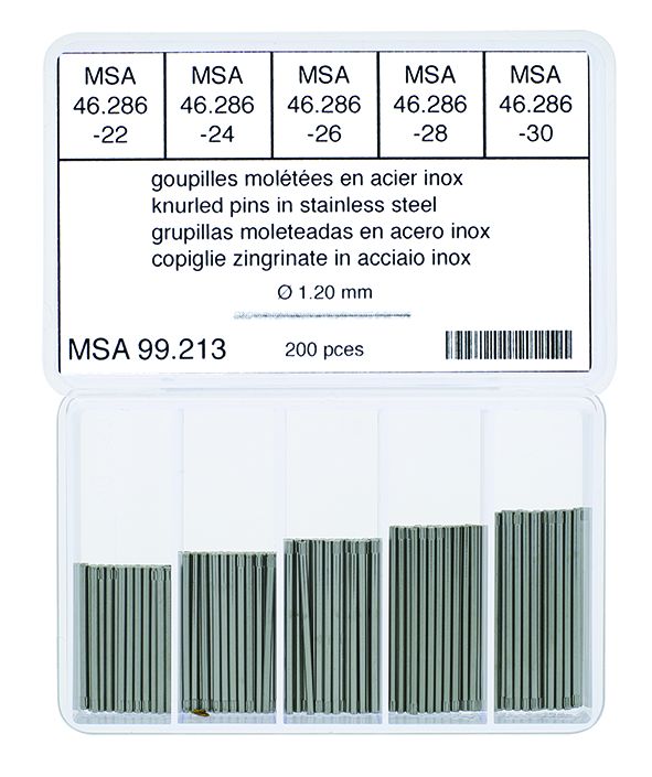 Sortiment an Bandstifte m.Presssitz, Ø1,2mm, 22-30, 200 Stk. Sortiment an Bandstifte m.Presssitz, Ø1,2mm, 22-30, 200 Stk.