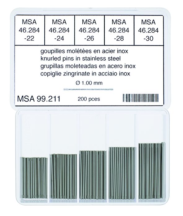Sortiment an Bandstifte m.Presssitz, Ø1,0mm, 22-30, 200 Stk. Sortiment an Bandstifte m.Presssitz, Ø1,0mm, 22-30, 200 Stk.