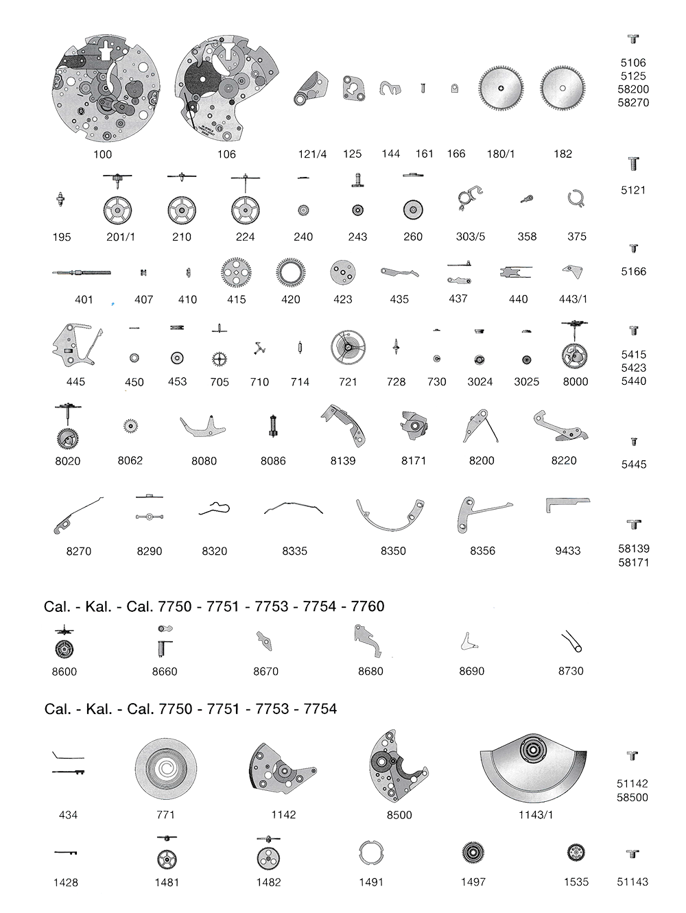 Werkteile Eta 7750 Werkteile Eta 7750