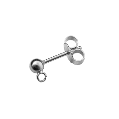 Ohrstecker Kugel mit Öse und Ohrmutter, 3mm, Silber, P2