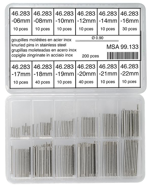 Sortiment an Bandstifte m.Presssitz, Ø0,9mm, 06-22, 200 Stk. Sortiment an Bandstifte m.Presssitz, Ø0,9mm, 06-22, 200 Stk.