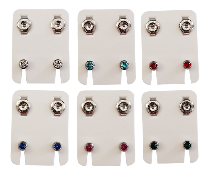 Ohrknöpfe Standard Palladiumweiss/Imit.Steine farblich sortiert